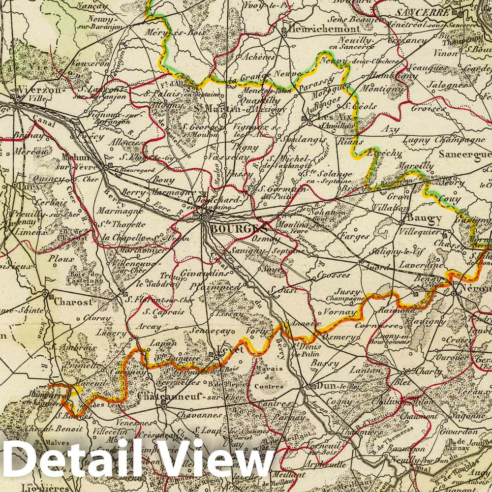 Historic Map : France, 1856 Dept. De Cher. , Vintage Wall Art
