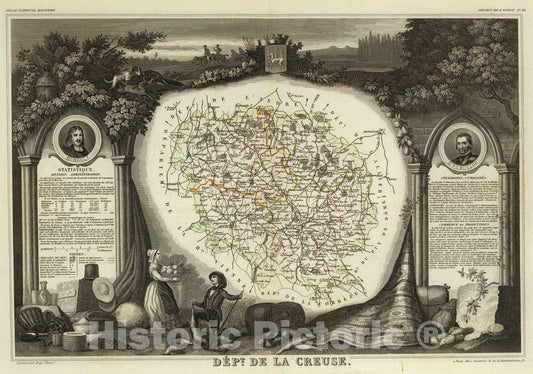 Historic Map : France, 1856 Dept. De La Creuse. , Vintage Wall Art