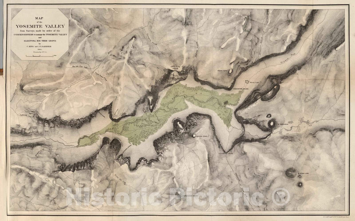 Historic Map : Guide Book - 1868 Yosemite Valley. - Vintage Wall Art