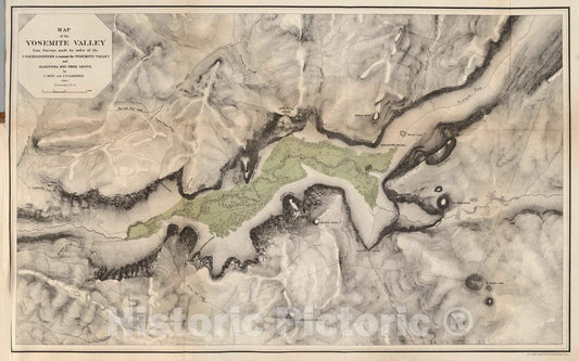 Historic Map : Guide Book - 1868 Yosemite Valley. - Vintage Wall Art