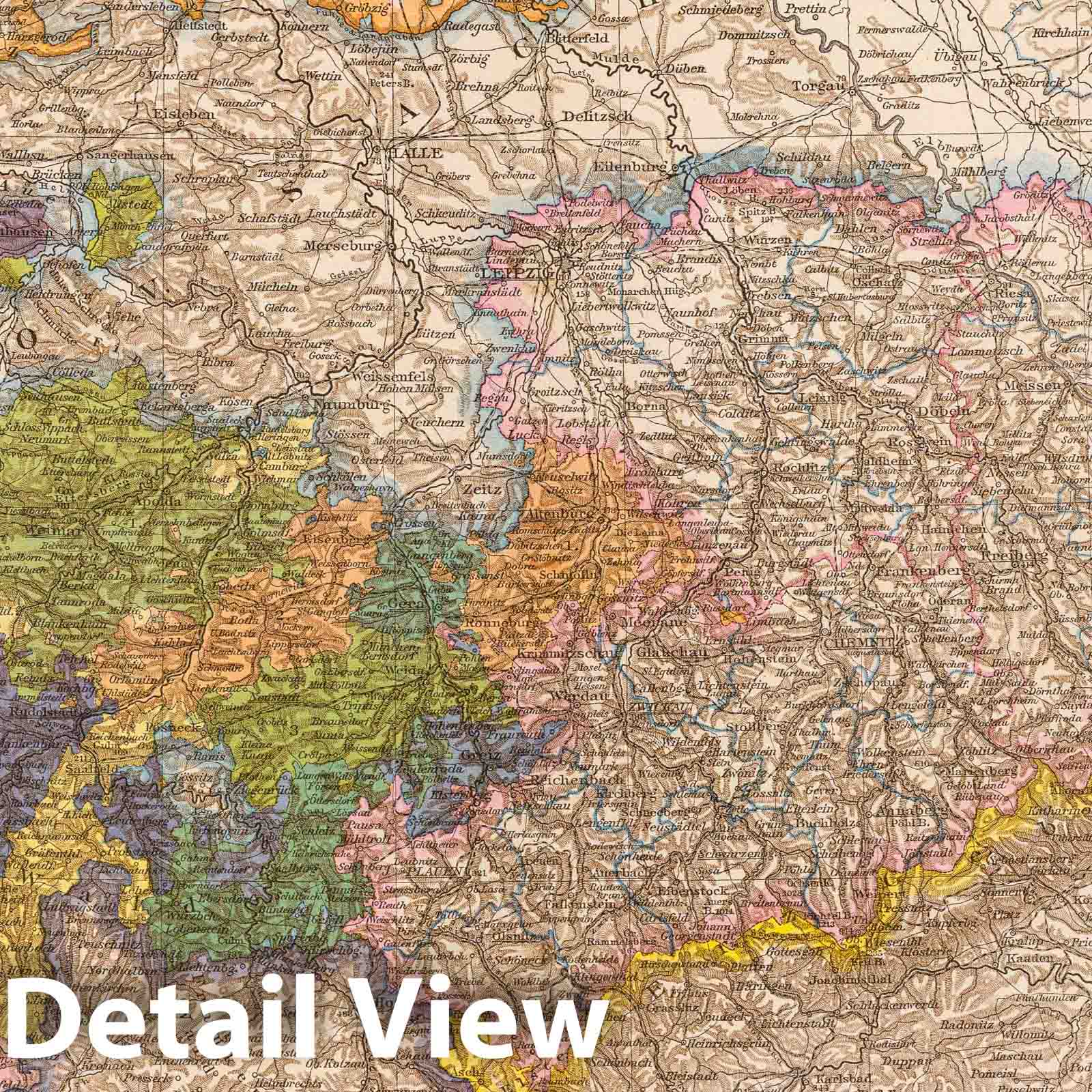 Saxony and Thuringia, Germany - Railroad Map, 1881