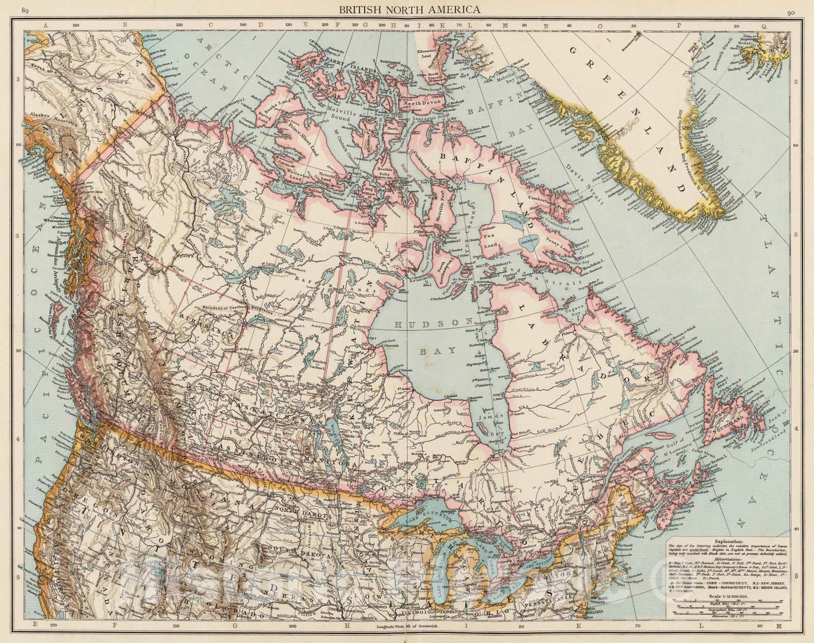 Historic Map : 1895 British N. America. - Vintage Wall Art