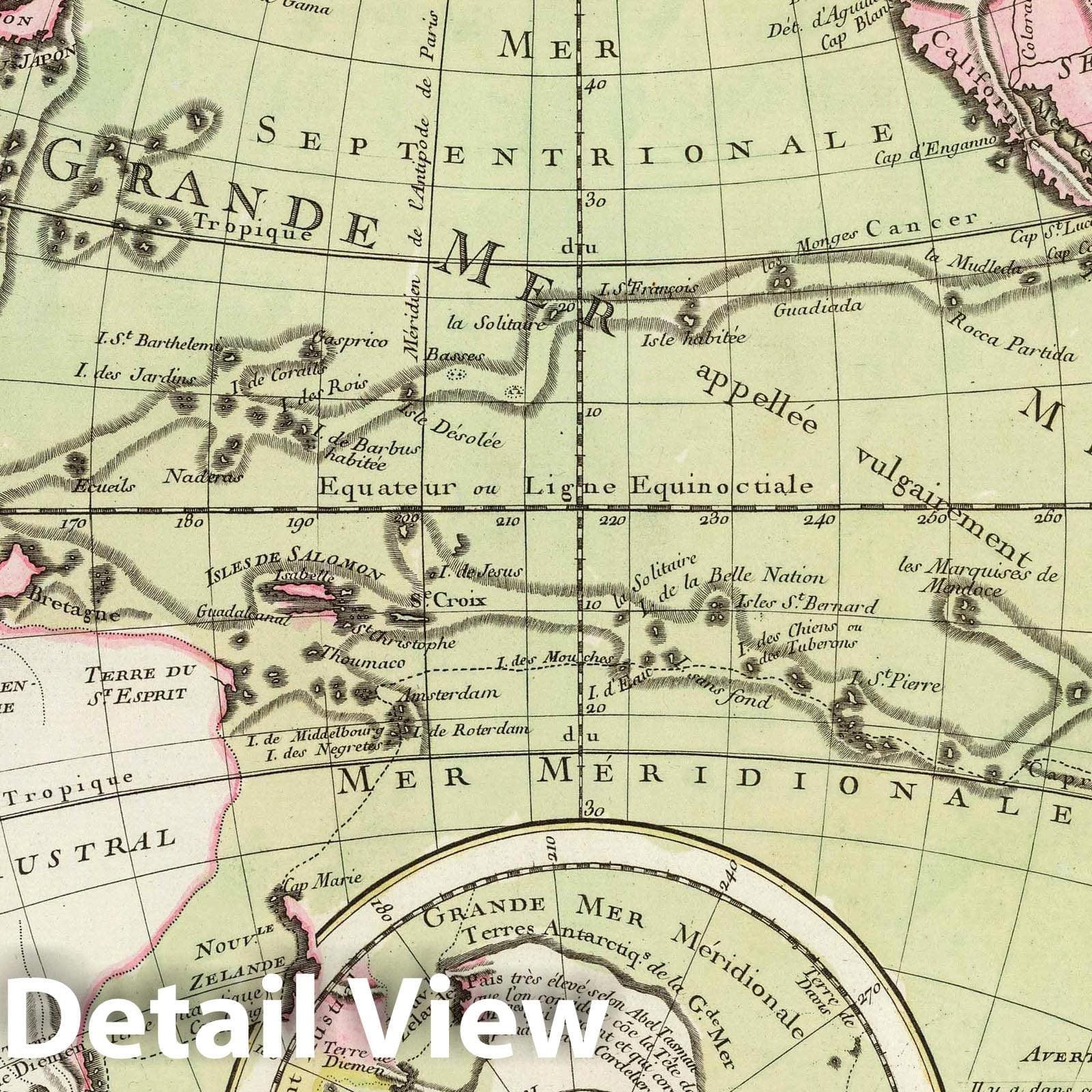 Pacific Ocean and Antarctic Ocean - Physical Map, 1757 - Historical Map Print