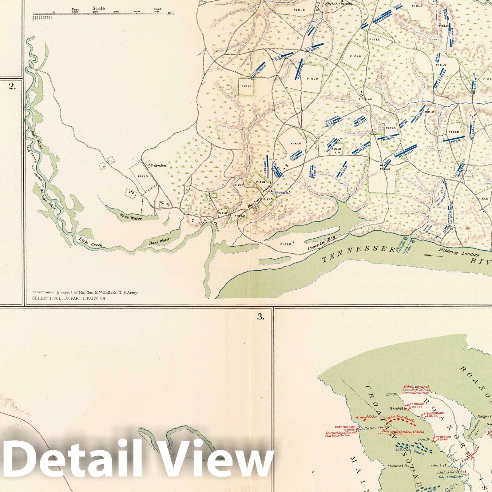 Civil War: Valverde, Shiloh, Roanoke Island - Military Map, 1895