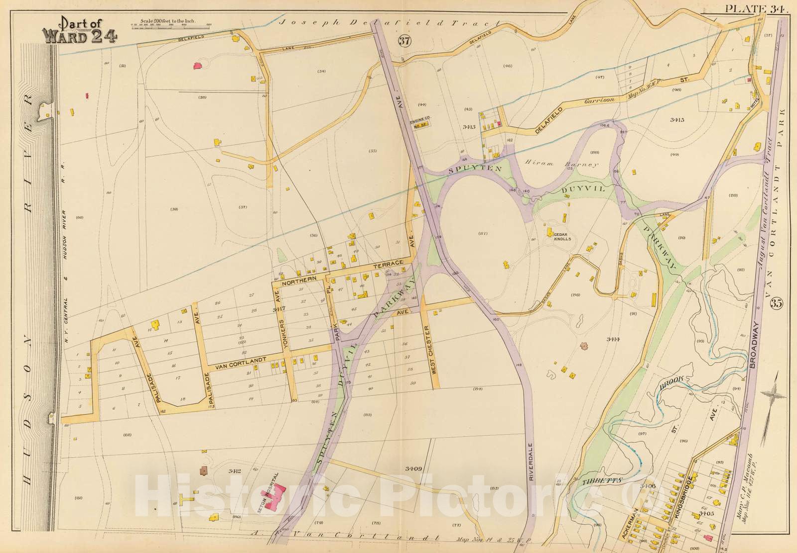 Historic Map : City Atlas - 1893 34 Ward 24. - Vintage Wall Art