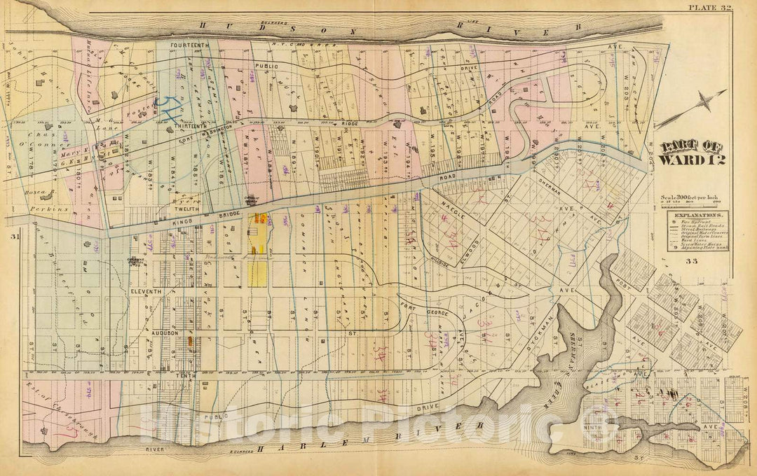Historic Map : City Atlas - 1879 32. Ward 12. - Vintage Wall Art