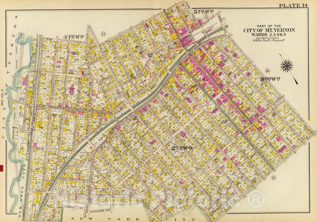 Historic Map : 1910 Mt. Vernon wards 2-5. - Vintage Wall Art