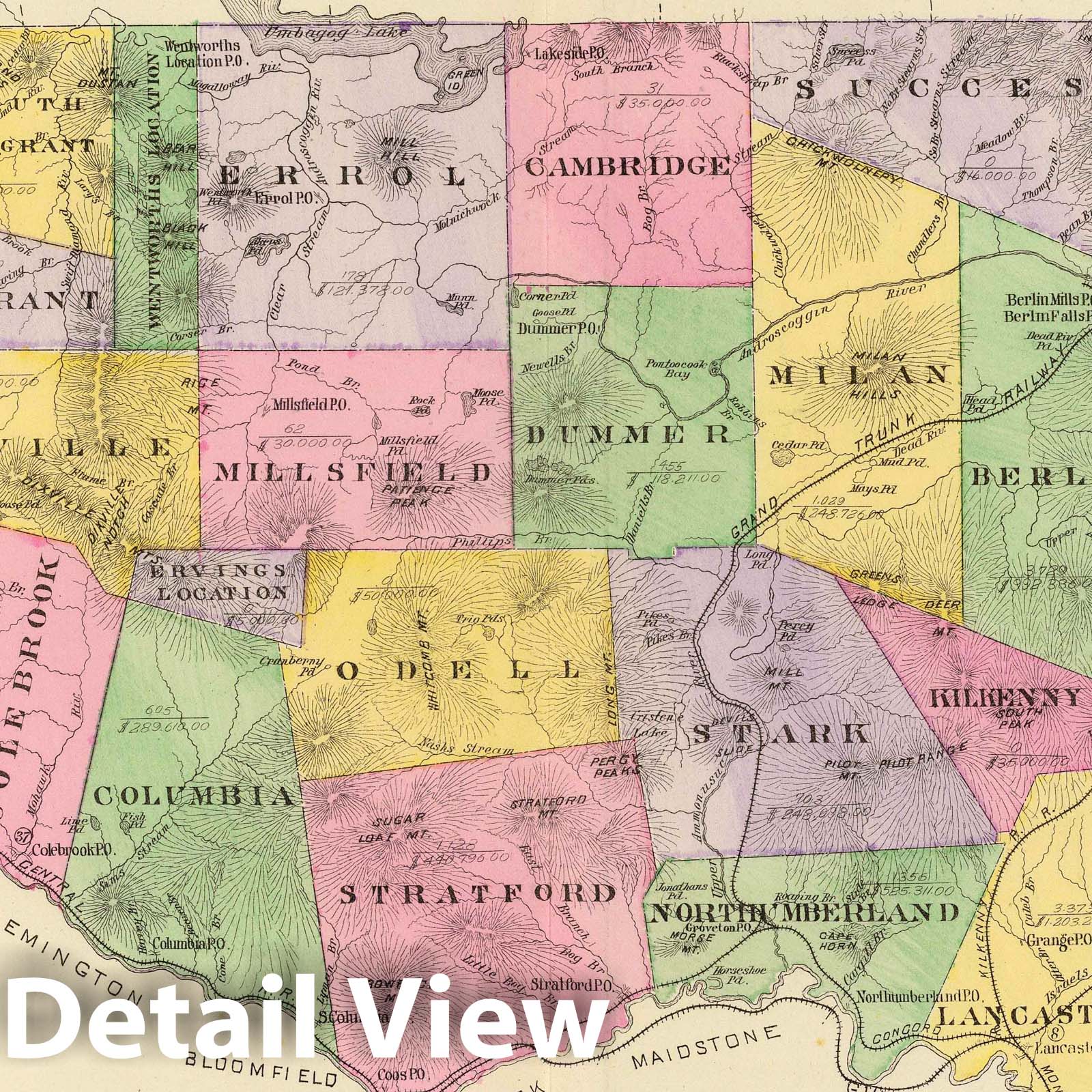 Coos County, New Hampshire - Railroad Map, 1892 - Historical Map Print