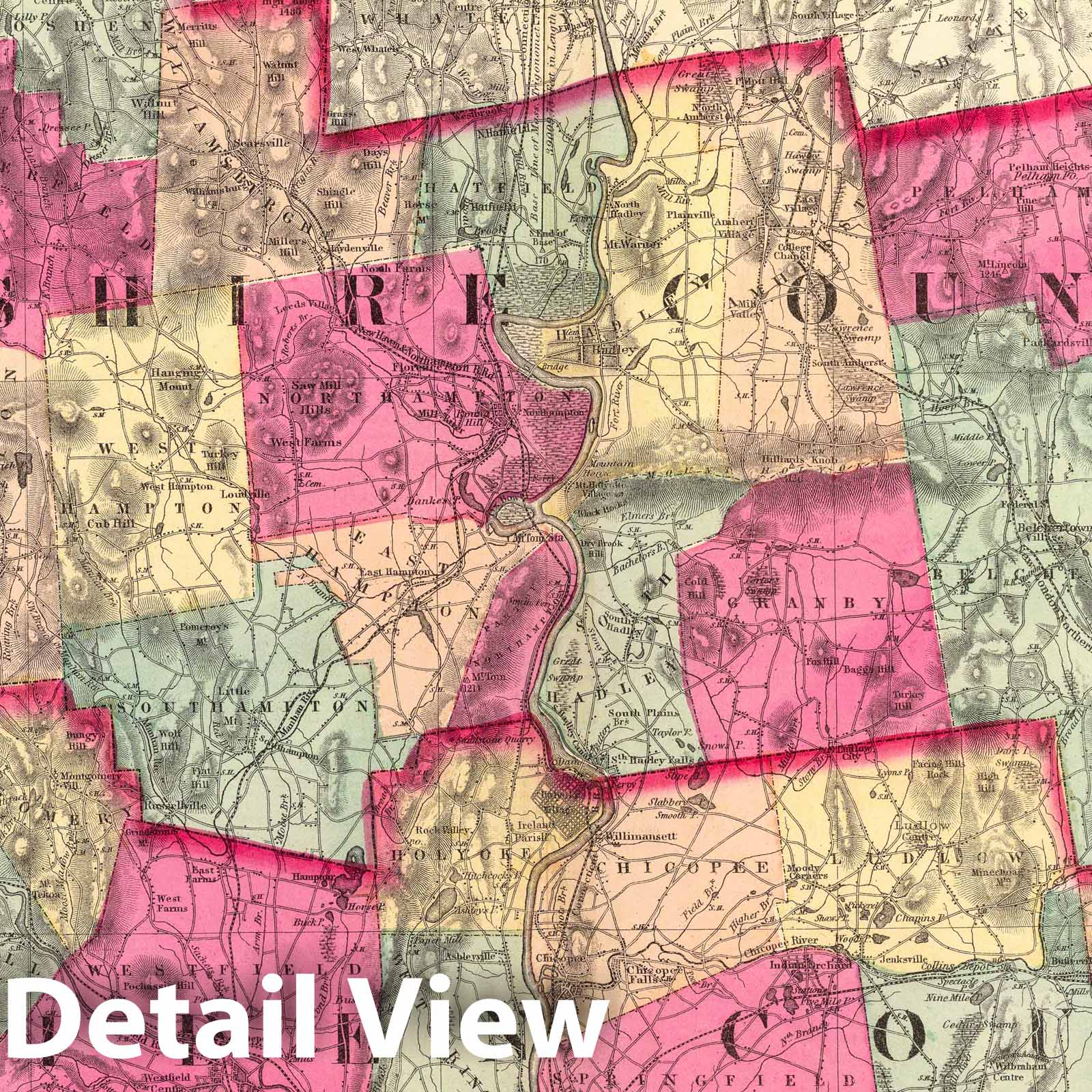 Hampshire County and Hampden County, Massachusetts - Railroad Map, 1871