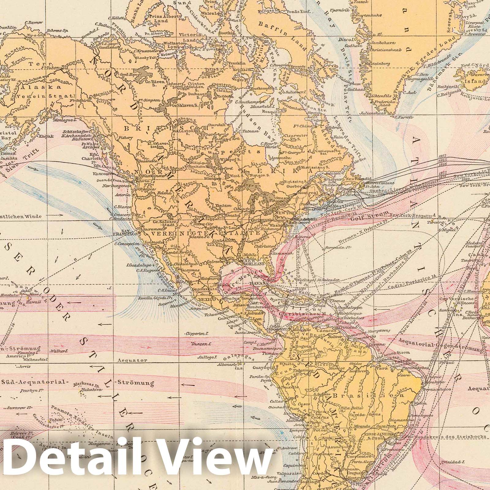 World Shipping Routes and Ocean Currents - 1881 Railroad Map Print