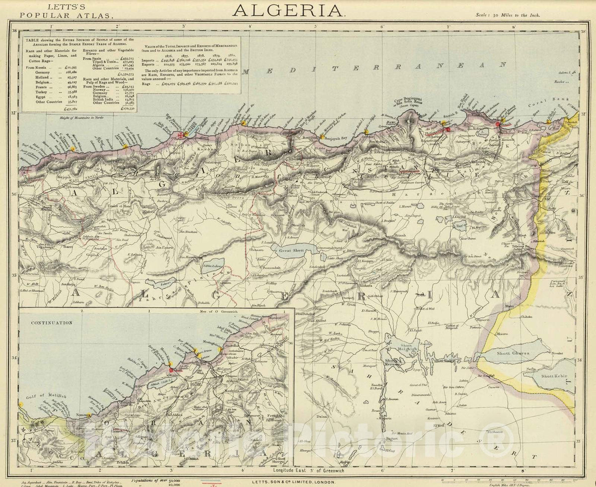 Historic Map : 1883 Algeria. - Vintage Wall Art