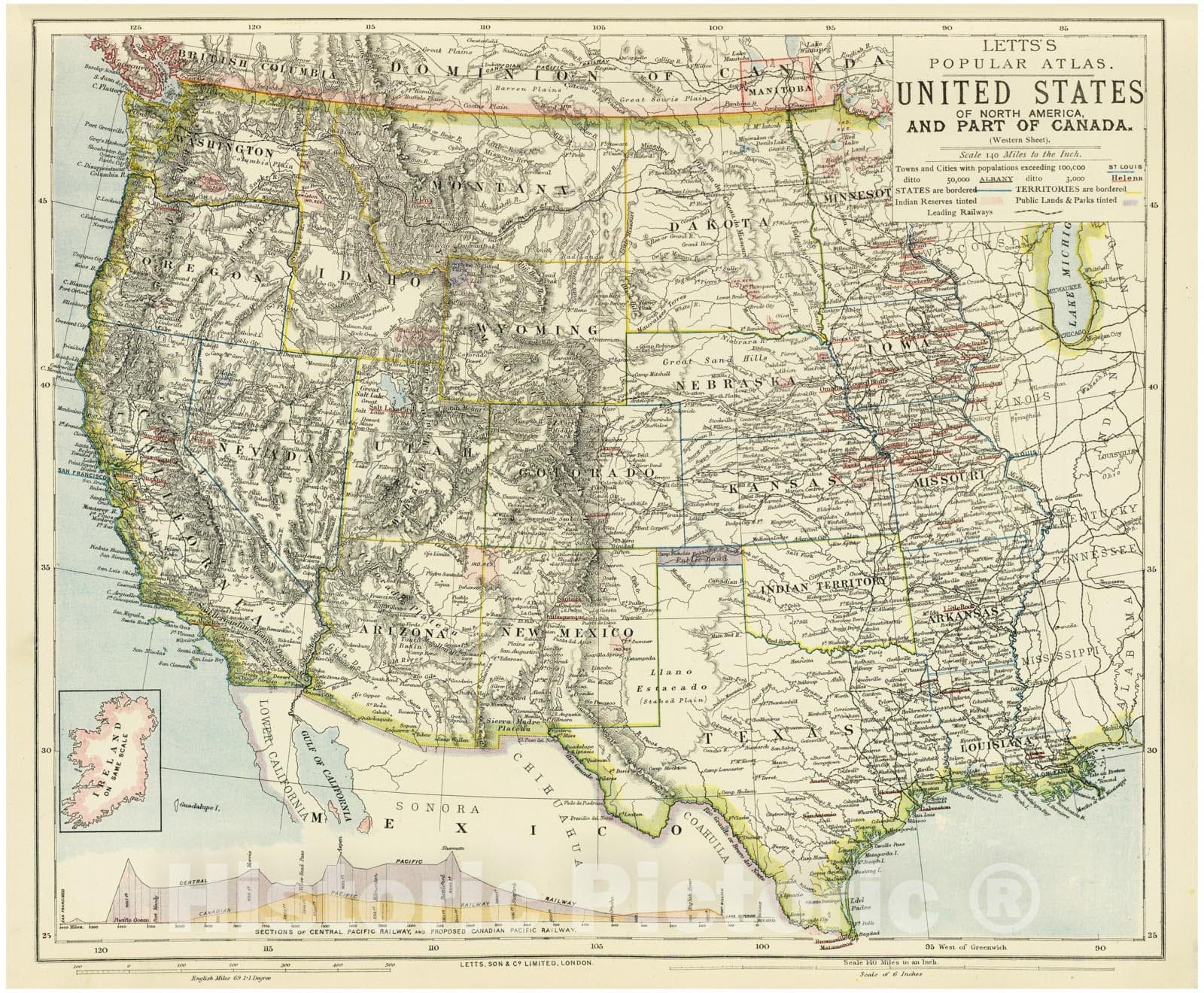 Historic Map : United States, U.S. West, 1883 U.S. Western. , Vintage Wall Art