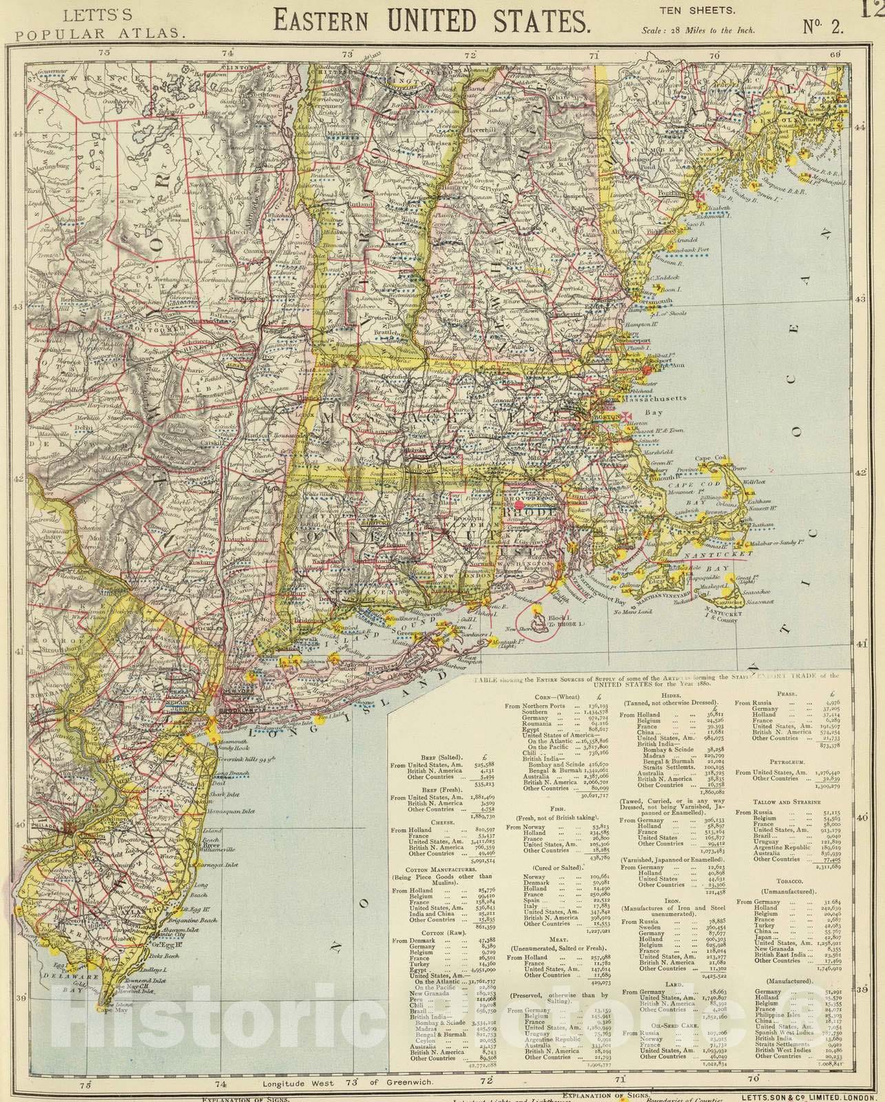 Historic Map : 1883 E. United States 2. - Vintage Wall Art