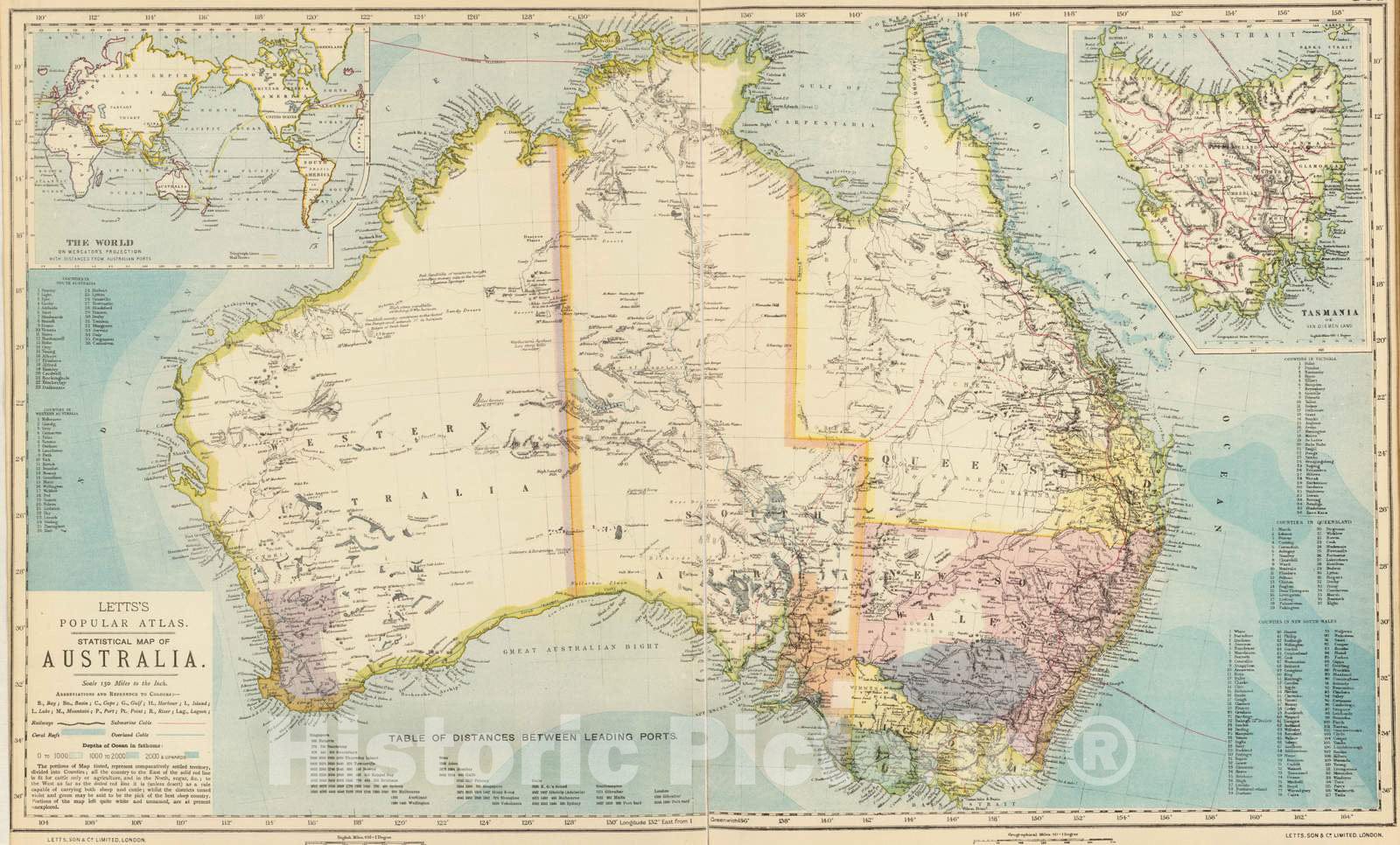 Historic Wall Map : 1883 Australia. - Vintage Wall Art