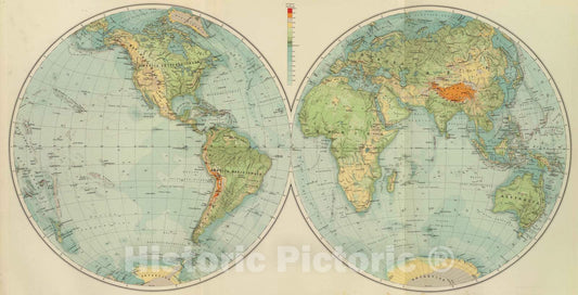 Historic Map : 1929 1-2. Emisferi fisici. - Vintage Wall Art