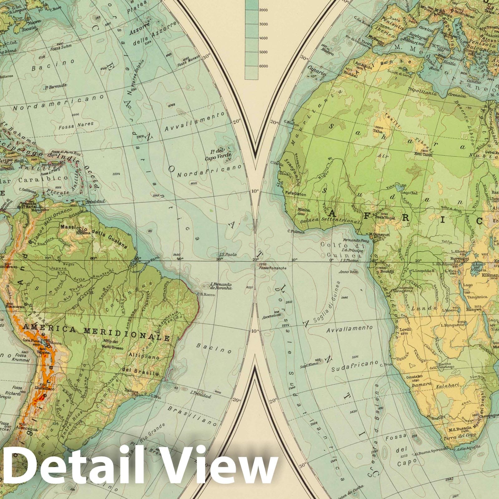 World - Physical Map, 1929 - Historical Atlas Reproduction