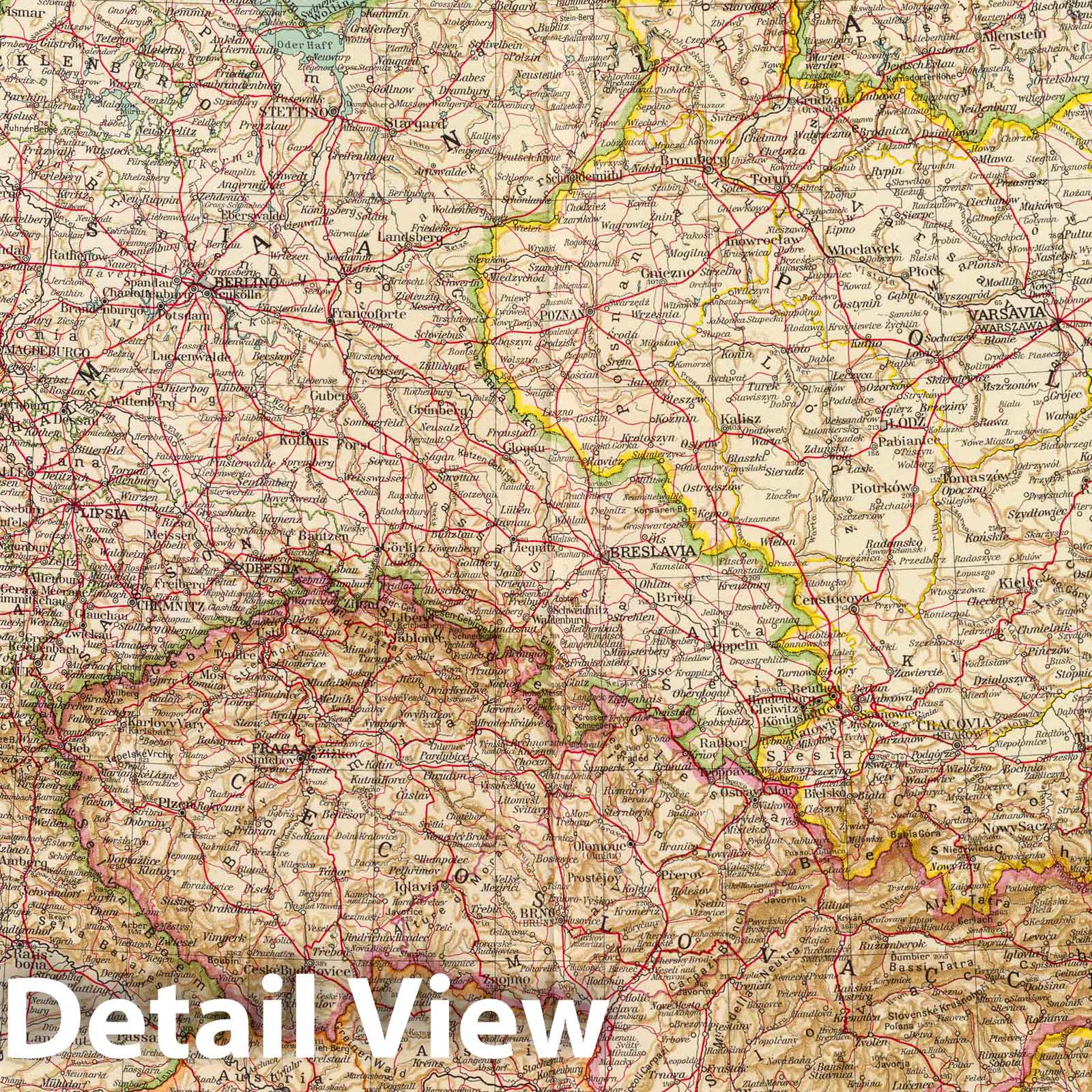 Germany, Poland, Czechoslovakia, Austria and Hungary, 1929 - Historical Map Print