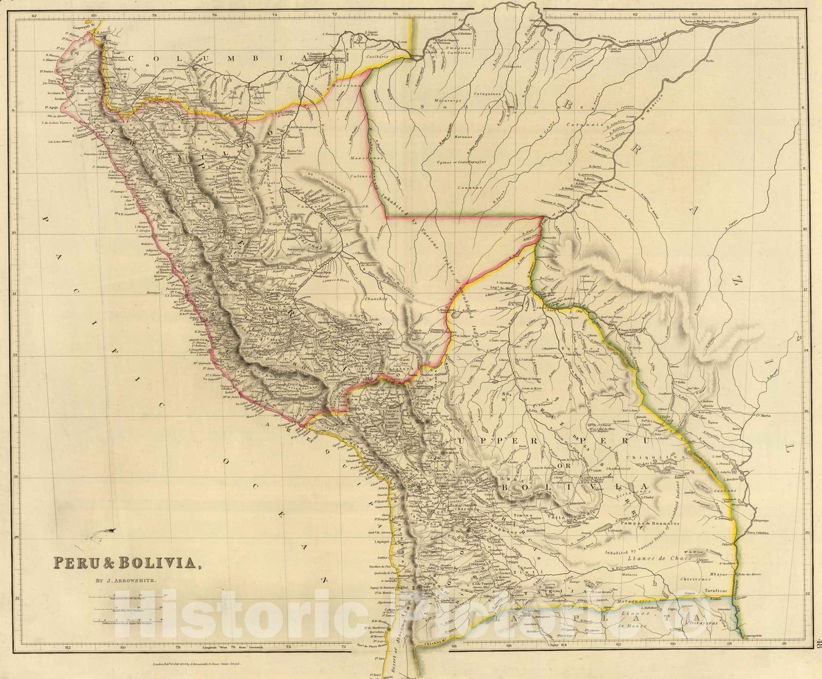 Historic Map : Bolivia; Peru, 1834 Peru, Bolivia. , Vintage Wall Art