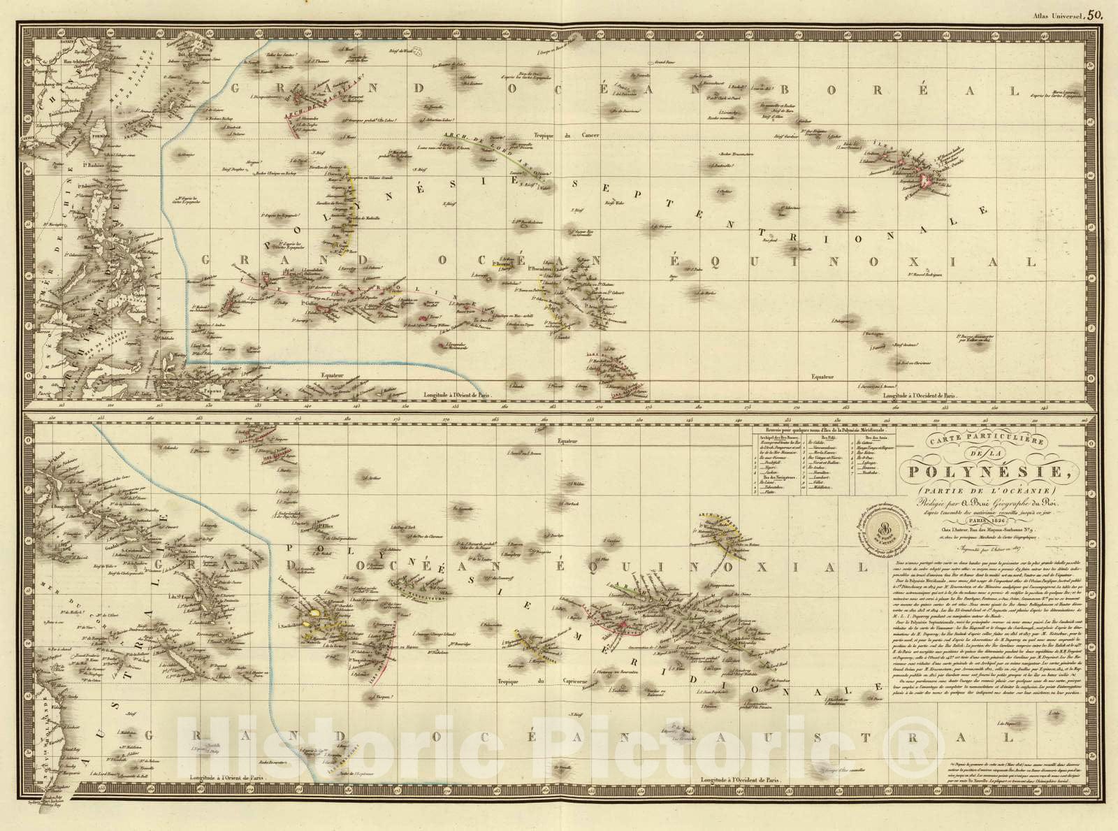 Historic Map : Polynesia, Pacific 1827 Polynesie. , Vintage Wall Art