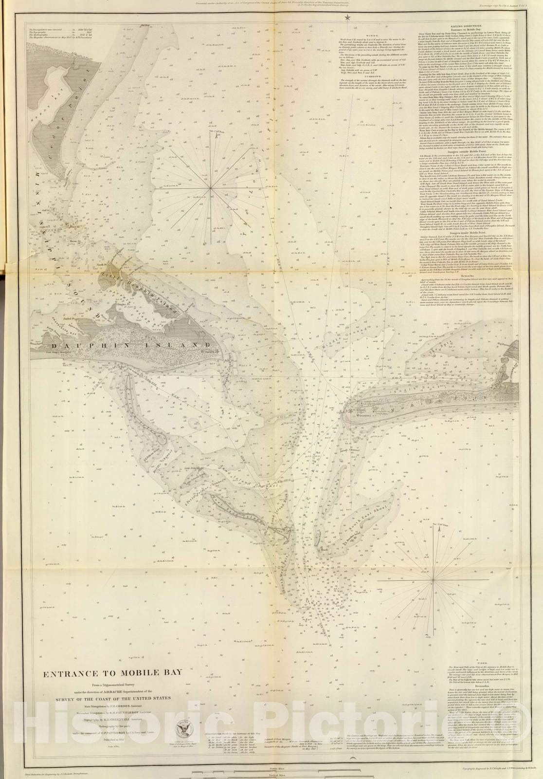 Historic Map : Chart Atlas - 1851 Entrance Mobile Bay. - Vintage Wall Art