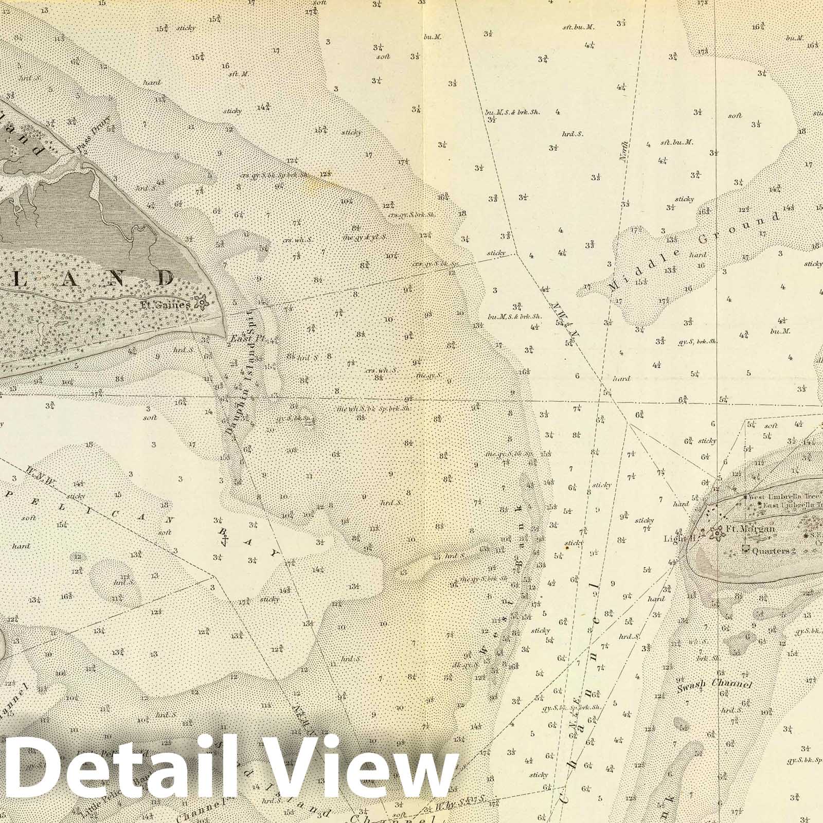 Historic Map : Chart Atlas - 1851 Entrance Mobile Bay. - Vintage Wall Art