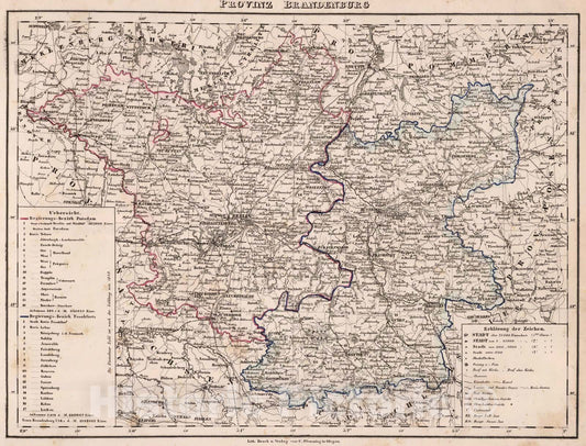 Historic Map : Germany; Poland, 1855 Brandenburg. , Vintage Wall Art