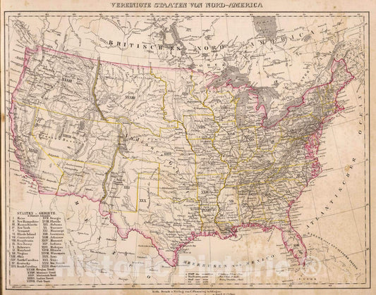 Historic Map : United States, 1855 Vereinigte Staaten v. Nord-America. , Vintage Wall Art