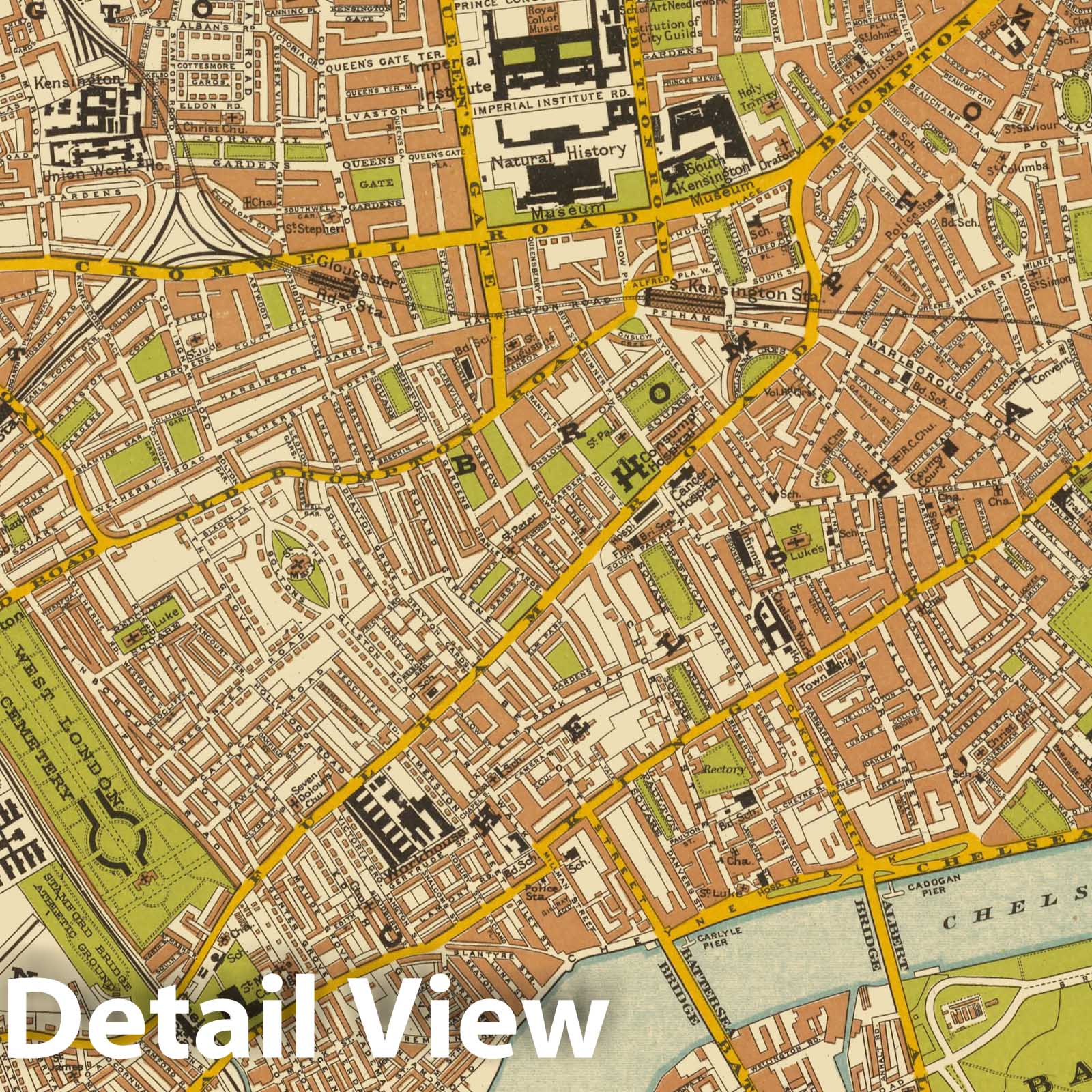 Central London, Southwest - Physical Map, 1901 - Historical Map Print