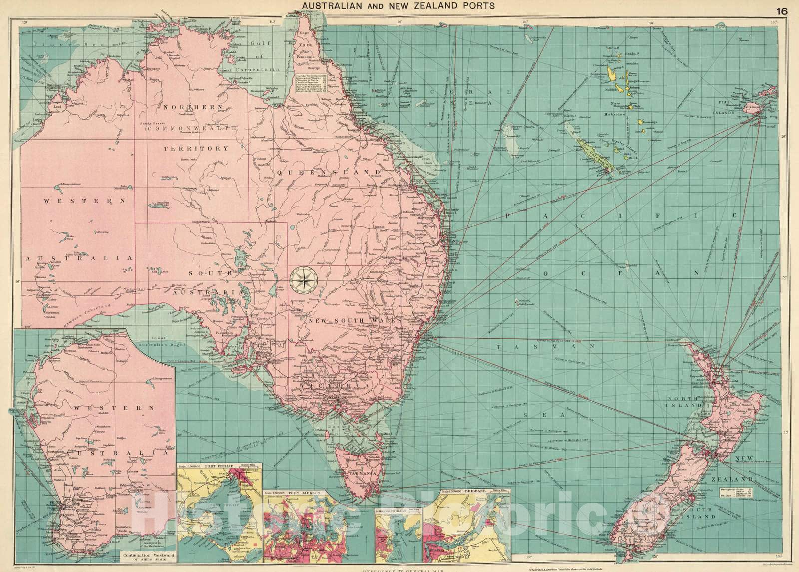 Historic Map : 1922 Australian, N.Z. Ports. - Vintage Wall Art
