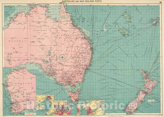 Historic Map : 1922 Australian, N.Z. Ports. - Vintage Wall Art