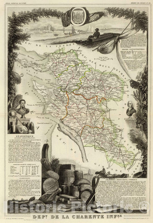 Historic Wall Map : France, 1856 Dept. De La Charente Infre. , Vintage Wall Art