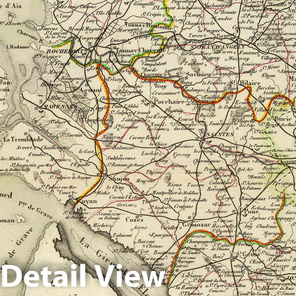 Historic Wall Map : France, 1856 Dept. De La Charente Infre. , Vintage Wall Art