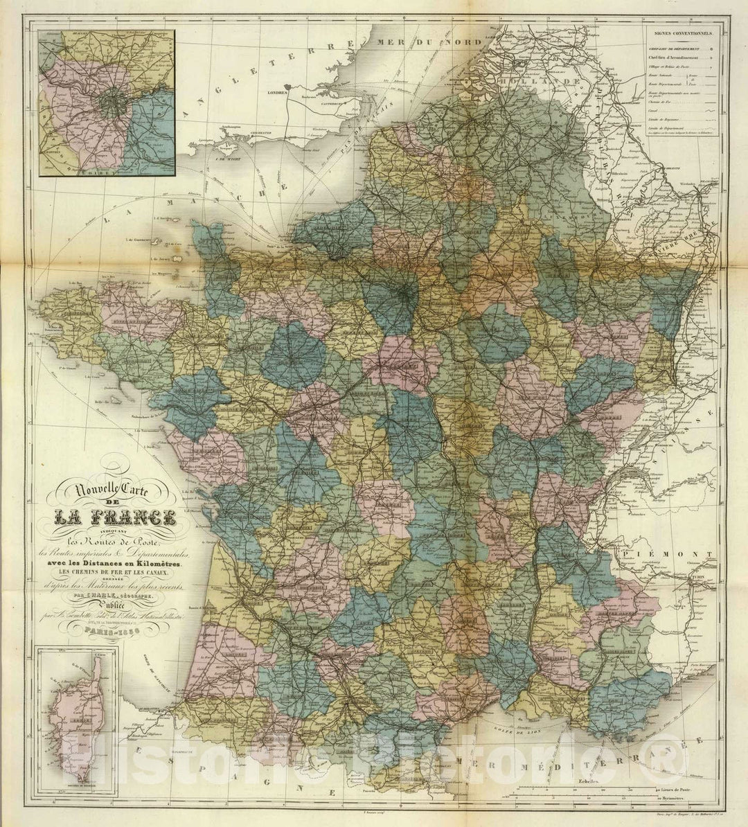 Historic Map : France, 1856 La France. , Vintage Wall Art