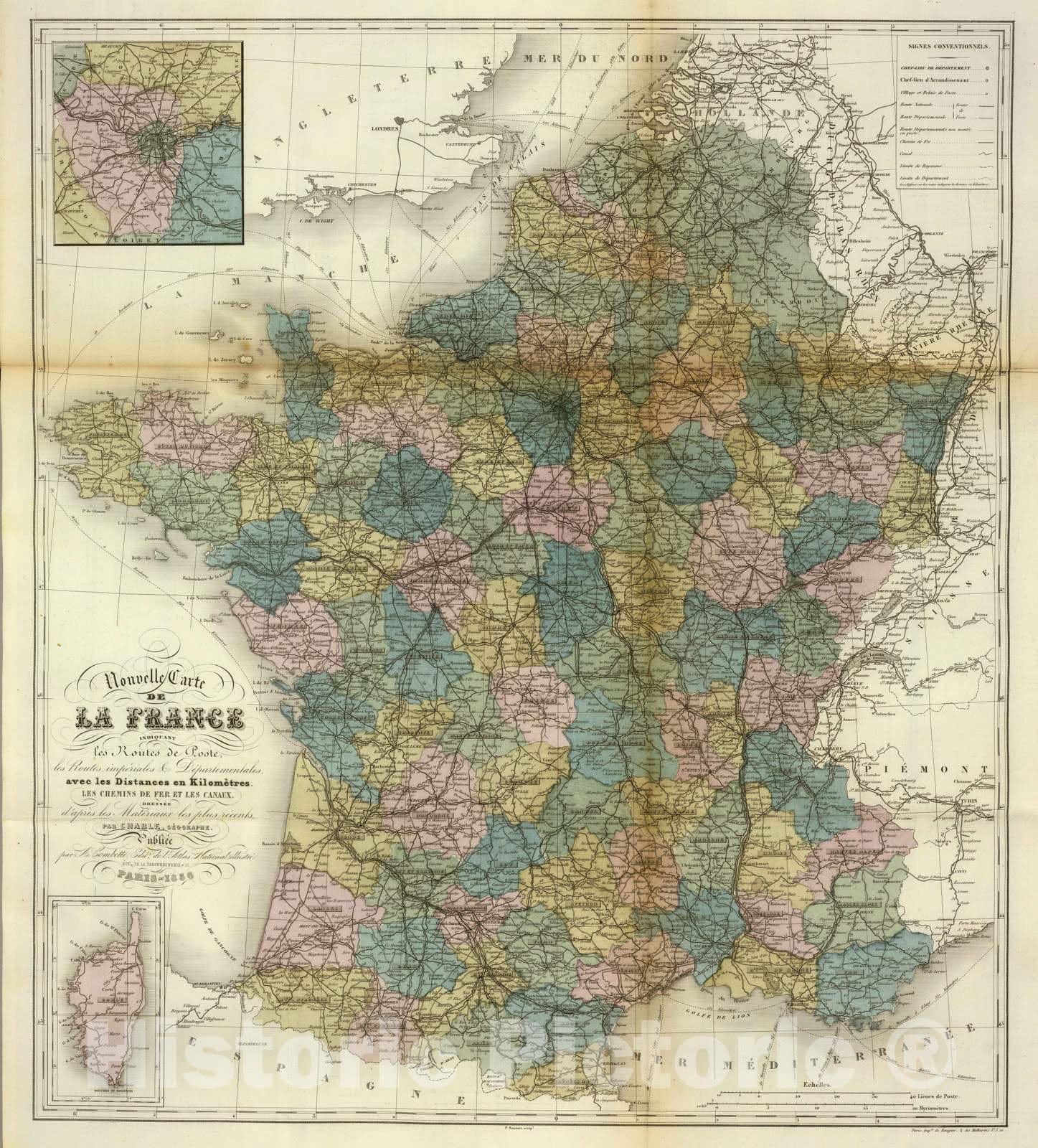 Historic Map : France, 1856 La France. , Vintage Wall Art