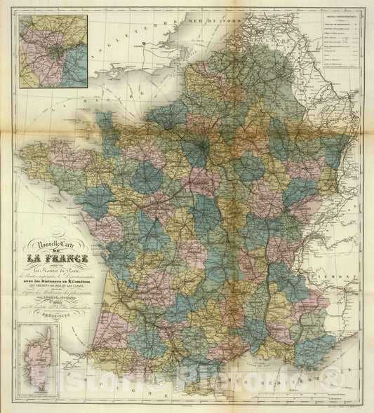Historic Map : France, 1856 La France. , Vintage Wall Art
