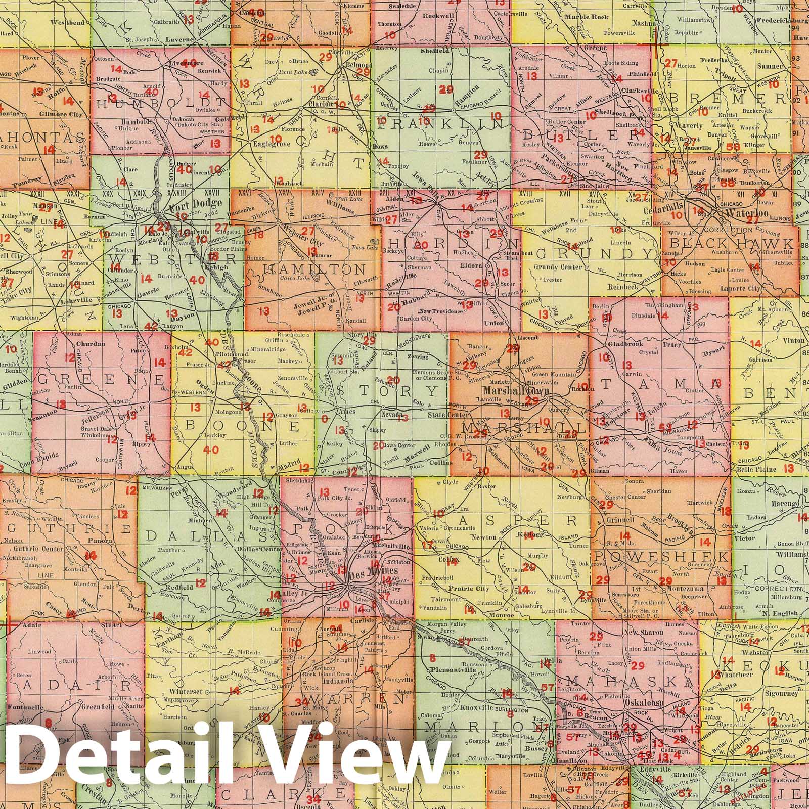 Iowa - Railroad Map, 1903 - Rand McNally & Co. Historical Print