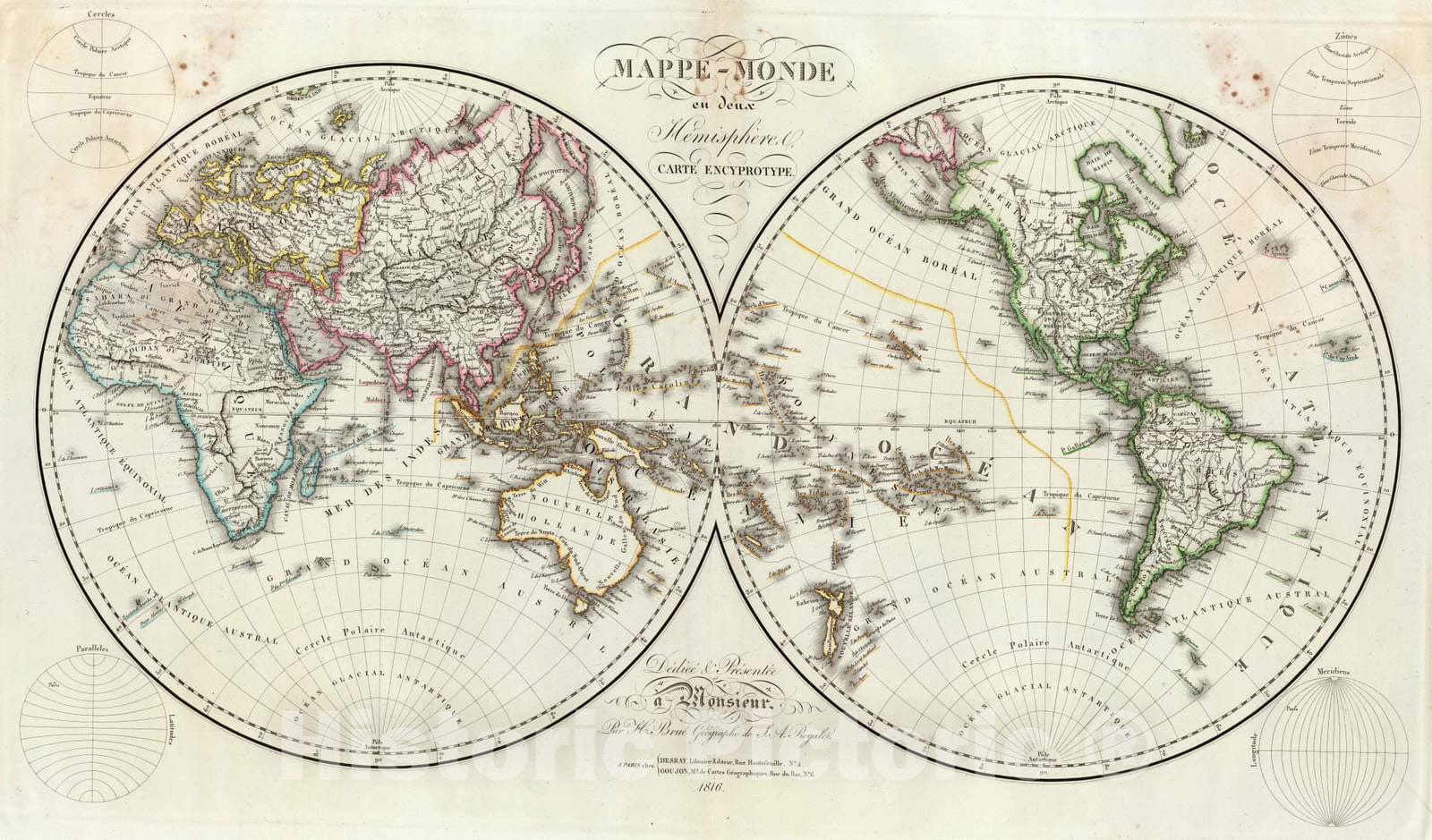 Historic Map : 1816 Mappe-Monde. v1 - Vintage Wall Art