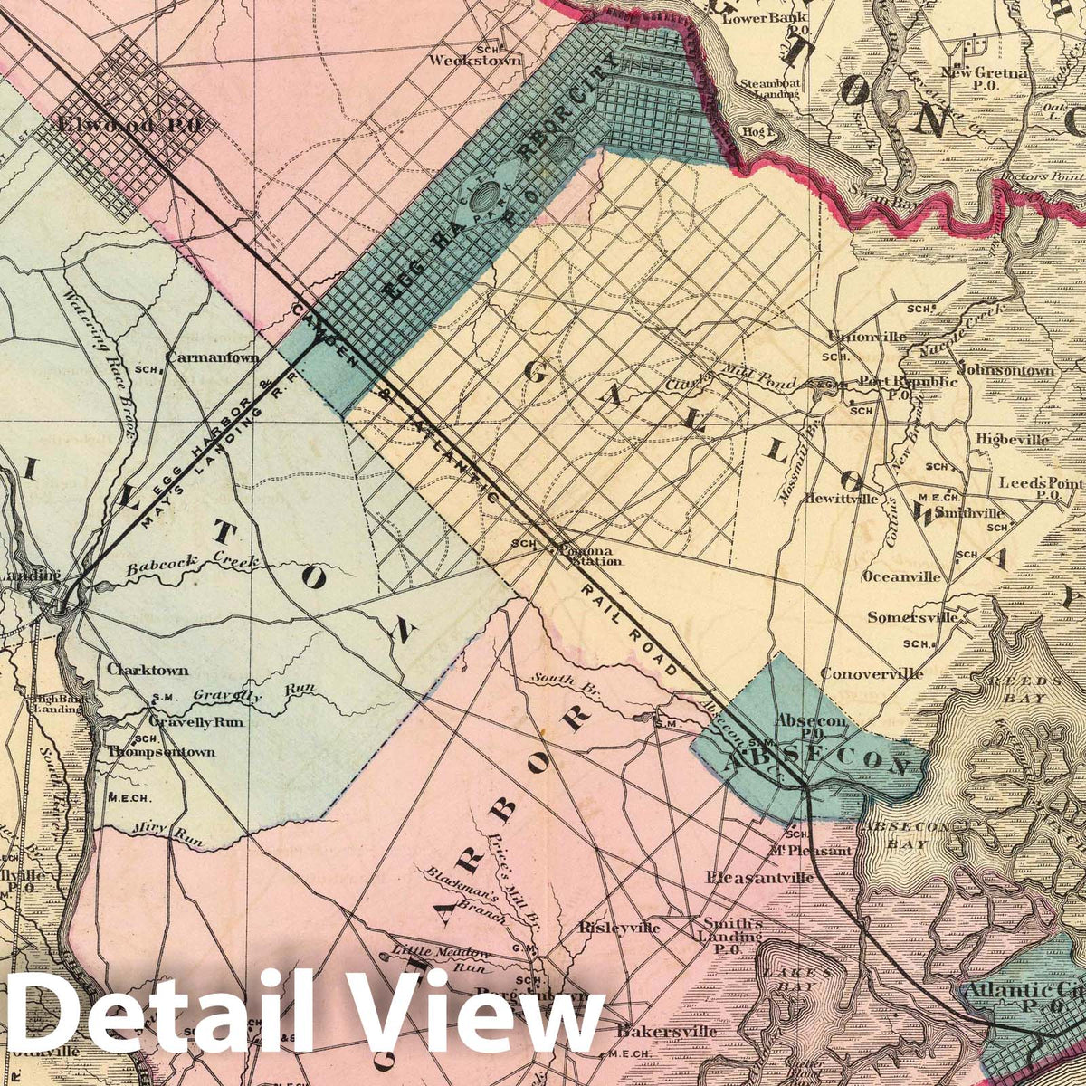 Atlantic County, New Jersey - Railroad Map, 1872