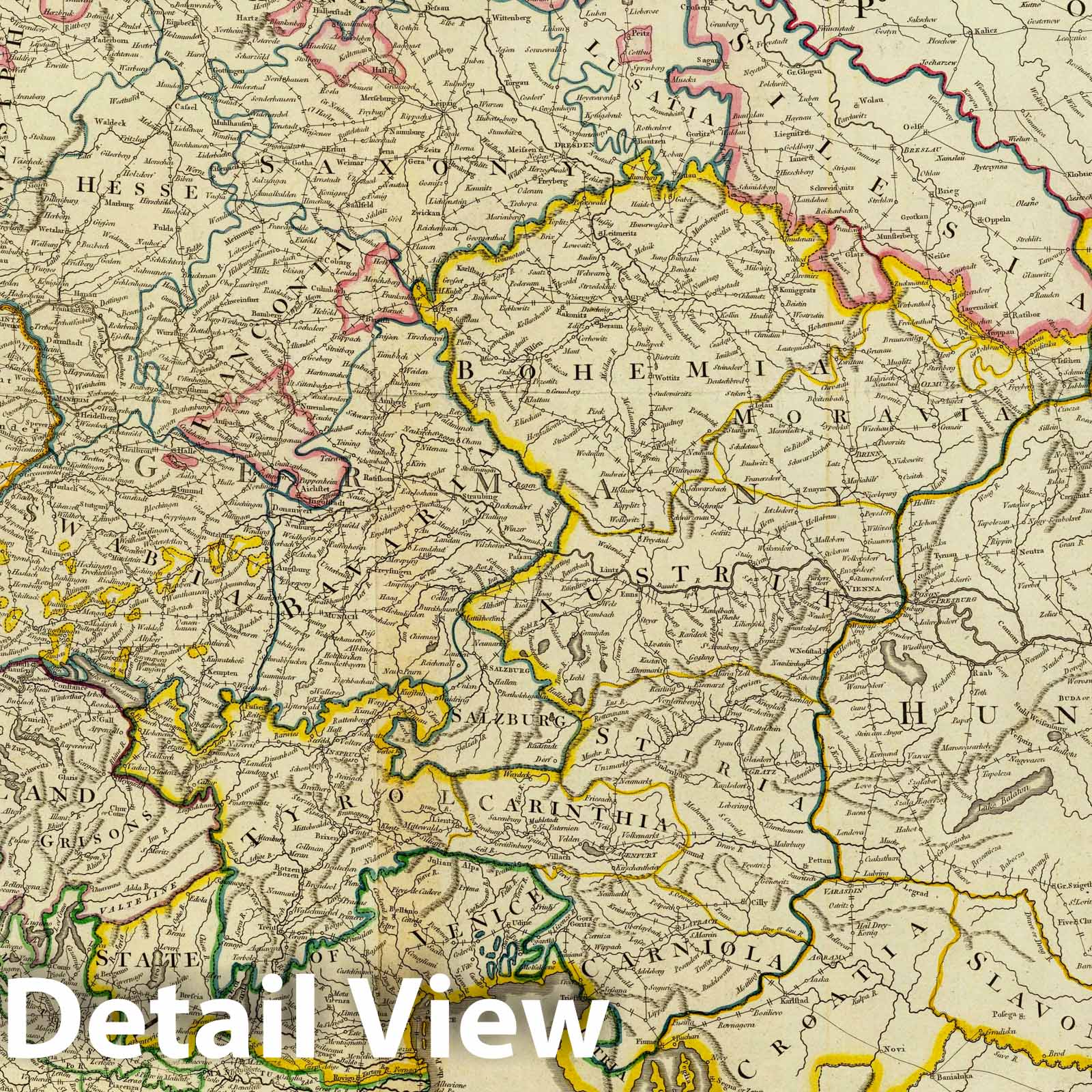 Germany and Hungary - Post Roads Map, 1802 - Historical Map Print