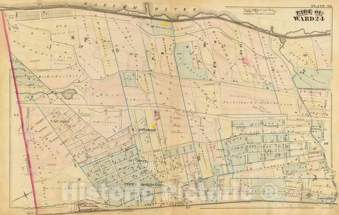 Historic Map : City Atlas - 1879 38. Ward 24. - Vintage Wall Art