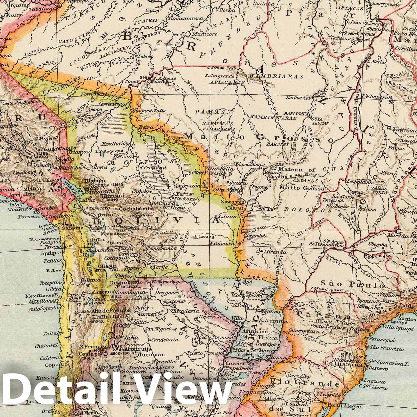 South America, Rio de Janeiro, Espirito Santo, Brazil, Uruguay, Chile - Railroad Map, 1895