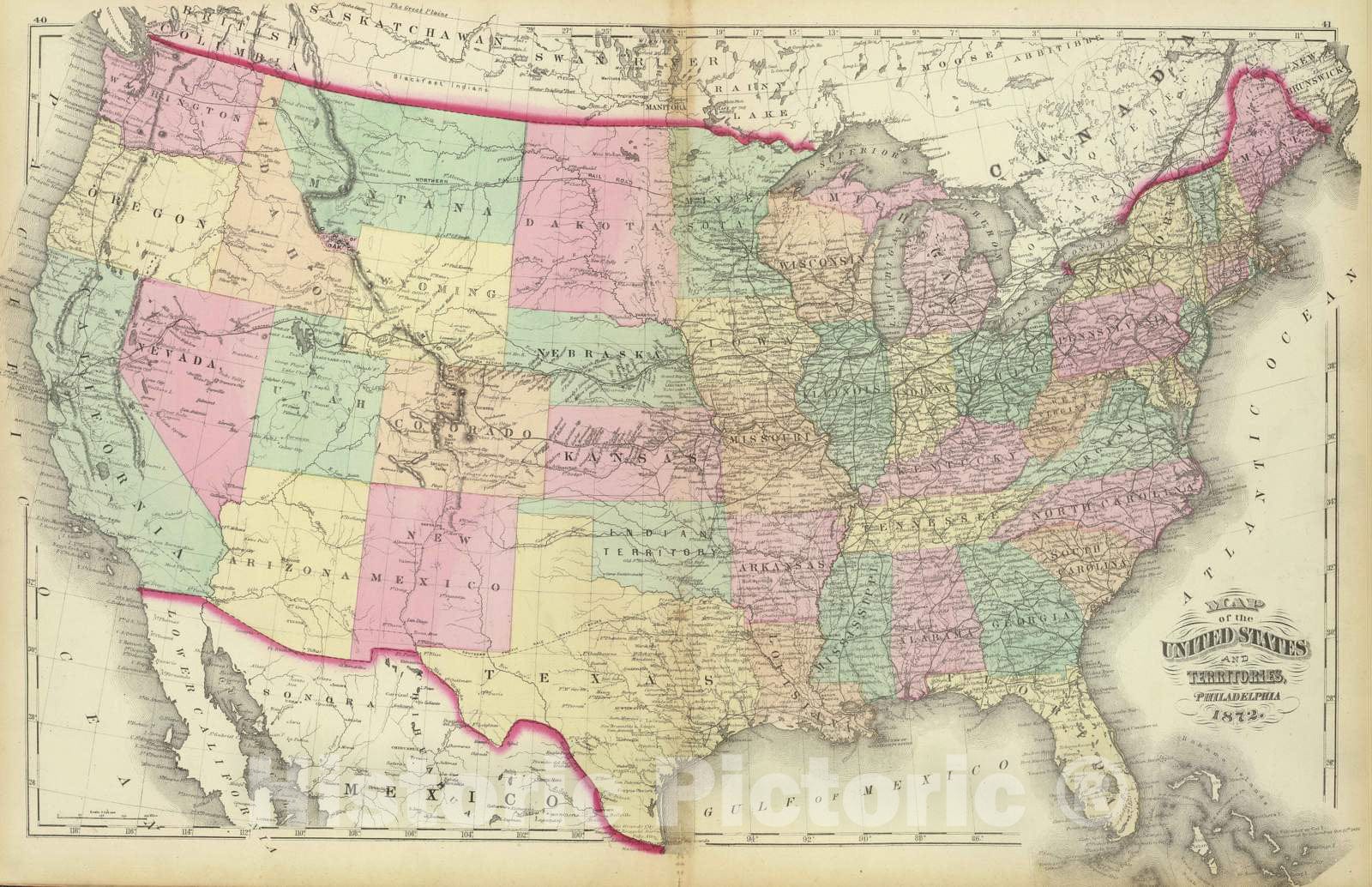 United States and Territories 1872 Historical Map Print