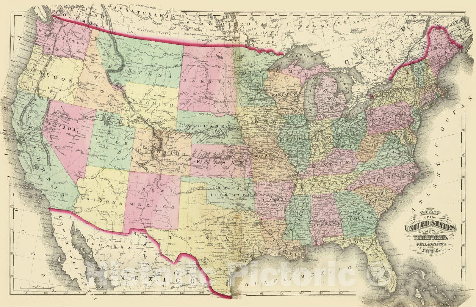 Historic Map : 1872 United States. - Vintage Wall Art