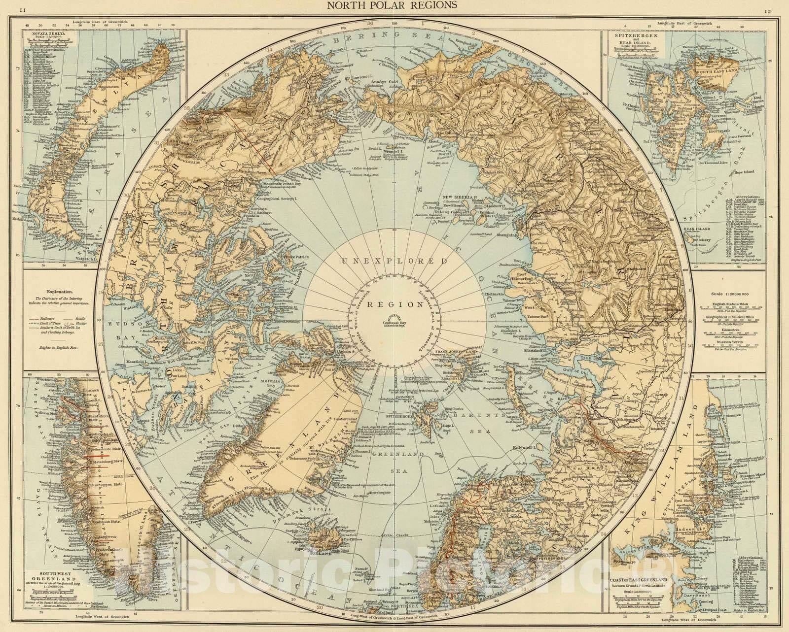 Historic Map : 1895 N. Polar Regions. - Vintage Wall Art