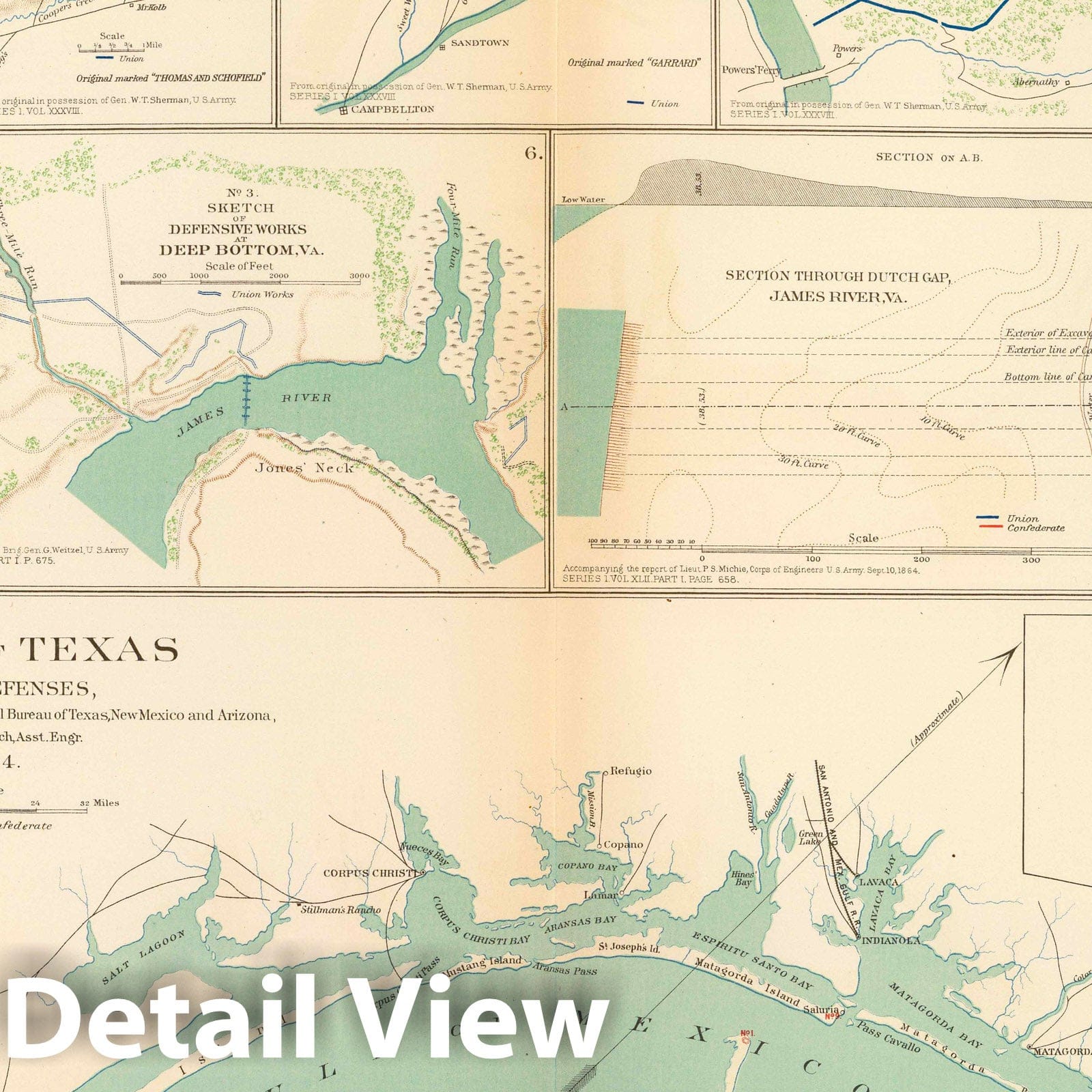 Civil War: Texas, Petersburg, Atlanta - Road Map, 1895 - Historical Military Map Print