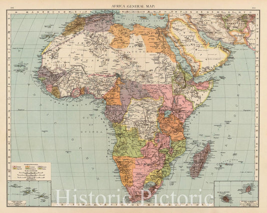 Africa with Azores Islands, Reunion, and Mauritius - Boundary Map, 1895