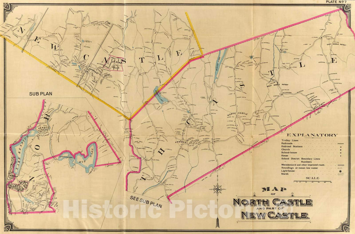 Historic Map : 1900 7 North Castle, New Castle. - Vintage Wall Art