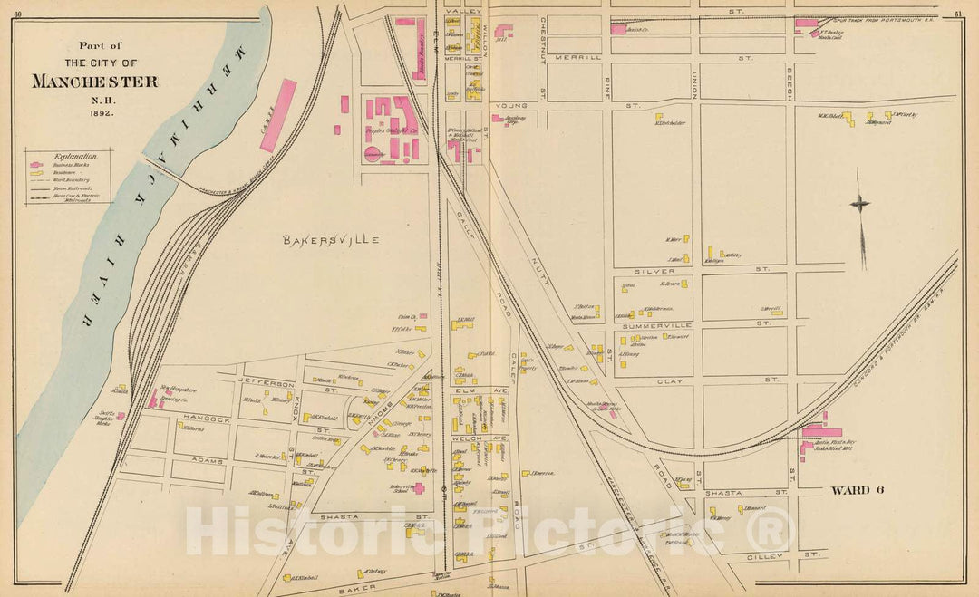 Historic Map : 1892 Manchester, N.H, Ward 6. - Vintage Wall Art