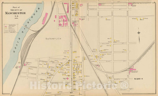Historic Map : 1892 Manchester, N.H, Ward 6. - Vintage Wall Art