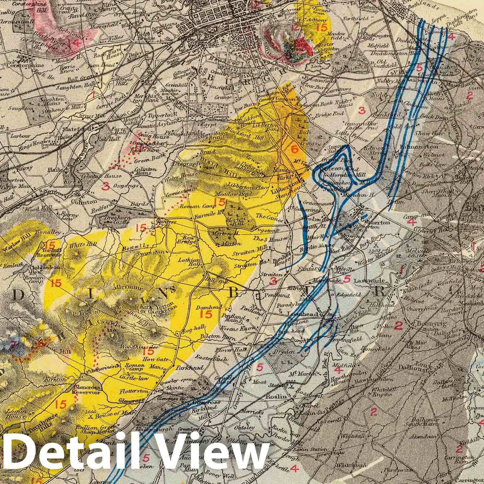 Edinburgh Environs, Scotland - Geological Map, 1883 - Historical Map Print